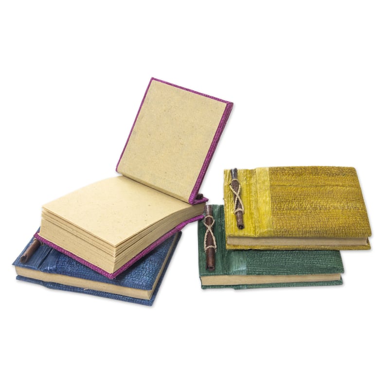 Handmade Set of 4 Natural Fiber 'Ubud Memoirs' Journals (Indonesia)