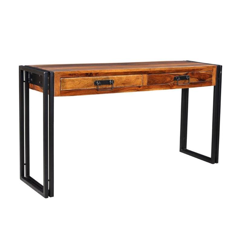 Timbergirl Solid Seesham Wood Console Table with Metal Legs - 60"L x 16"W x 31.5"H