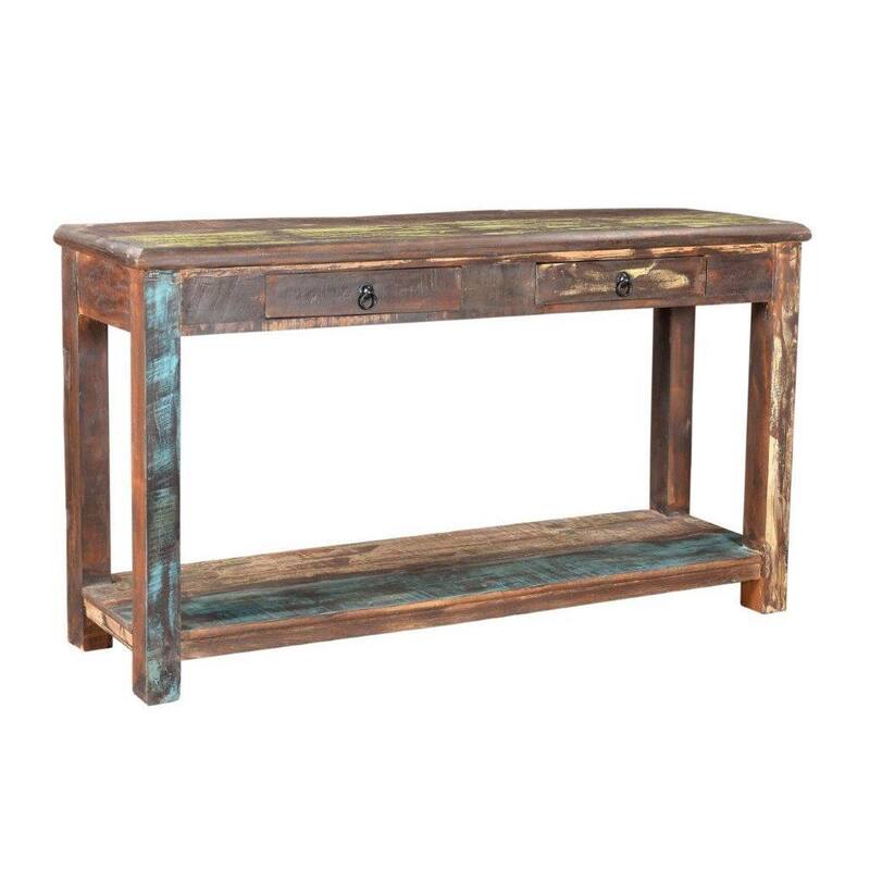 Handmade Multicolor Recycled Wood Console Table (India) - 60" x 16" x 31.5"