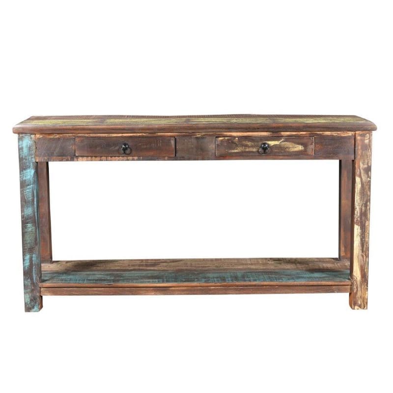Handmade Multicolor Recycled Wood Console Table (India) - 60" x 16" x 31.5"