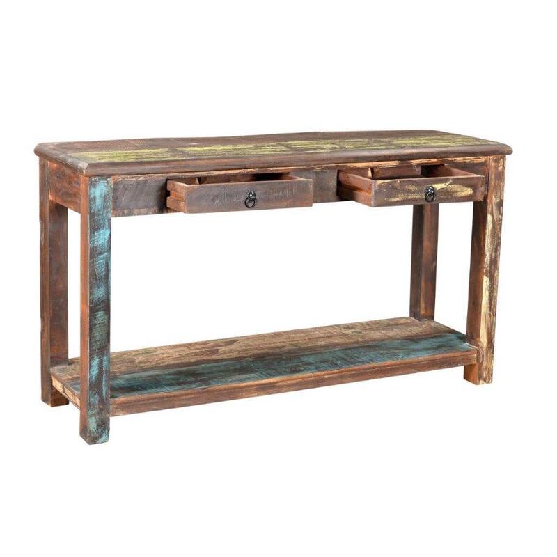 Handmade Multicolor Recycled Wood Console Table (India) - 60" x 16" x 31.5"