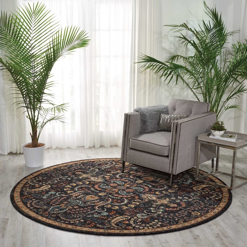 Nourison 2020 Traditional Floral Medallion Persian Pattern Area Rug - 5' Round - Charcoal - Runner/Round