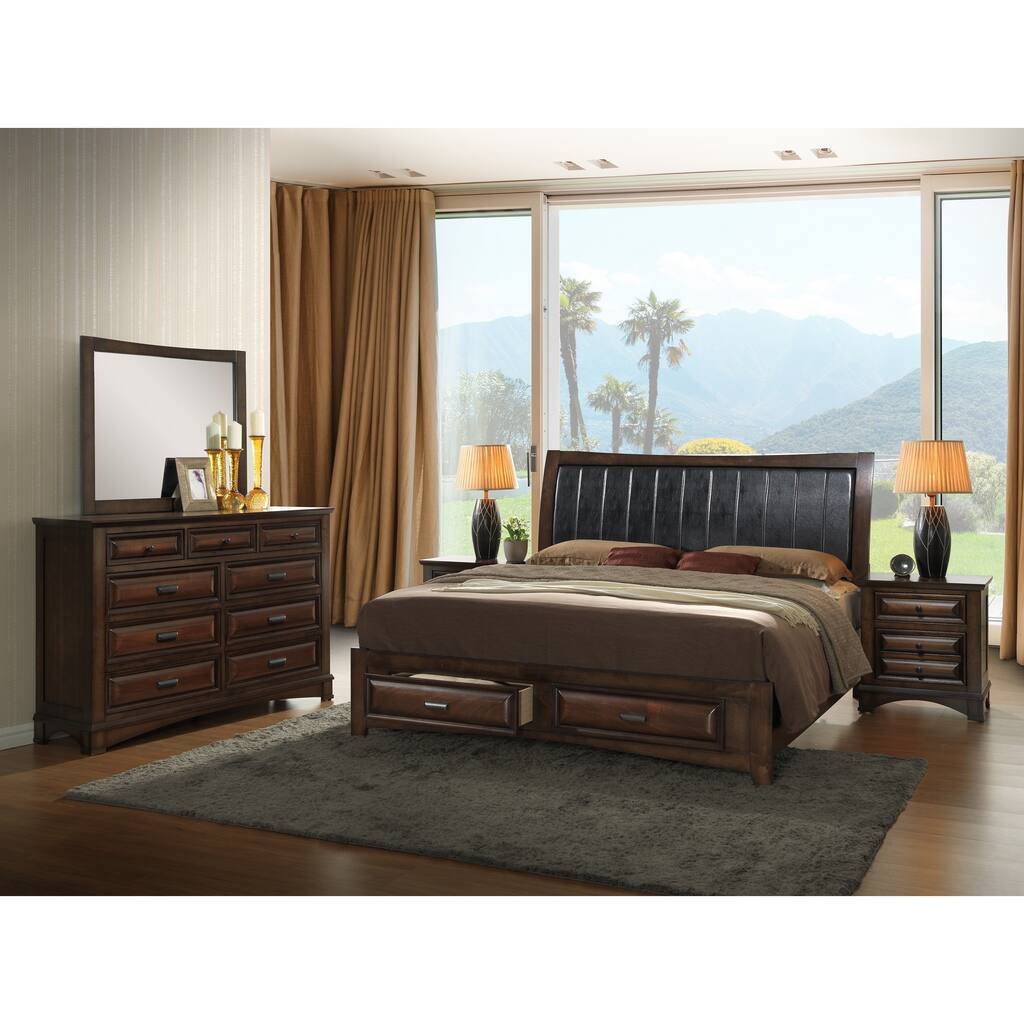 Roundhill Furniture Broval Light Espresso Wood King-size Storage Bedroom Set