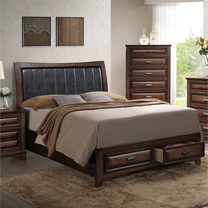 Roundhill Furniture Broval Light Espresso Wood King-size Storage Platform Bed