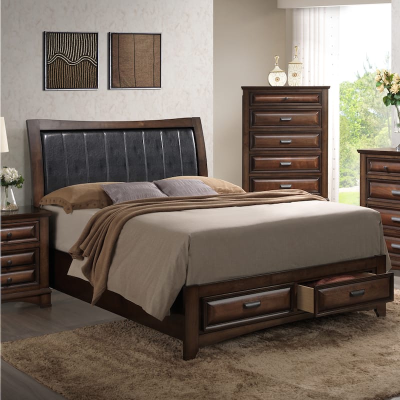 Roundhill Furniture Broval Light Espresso Wood King-size Storage Platform Bed