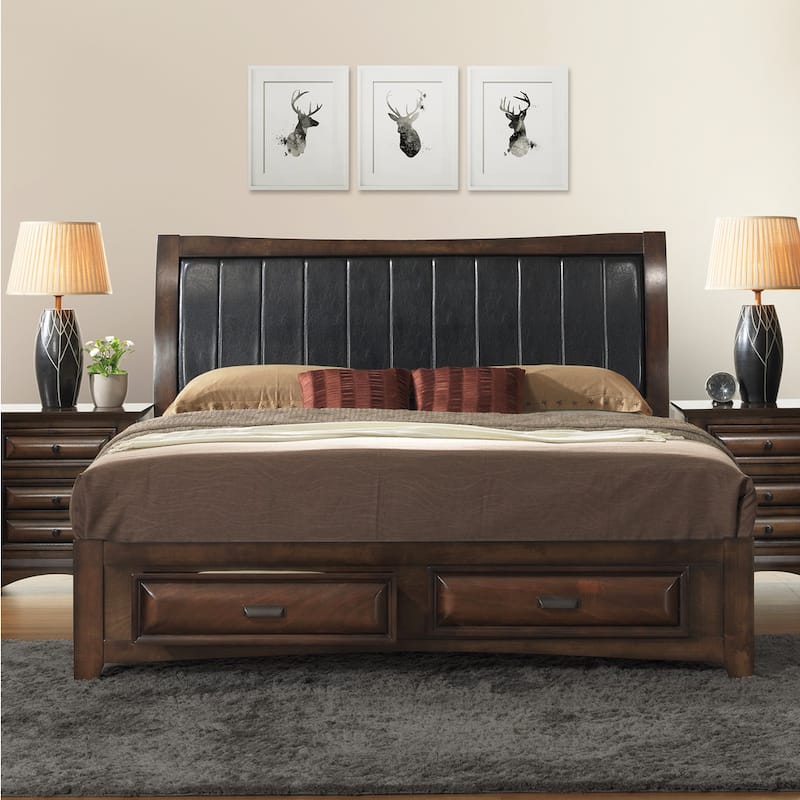 Roundhill Furniture Broval Light Espresso Wood Queen-size Storage Platform Bed