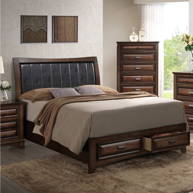 Roundhill Furniture Broval Light Espresso Wood Queen-size Storage Platform Bed