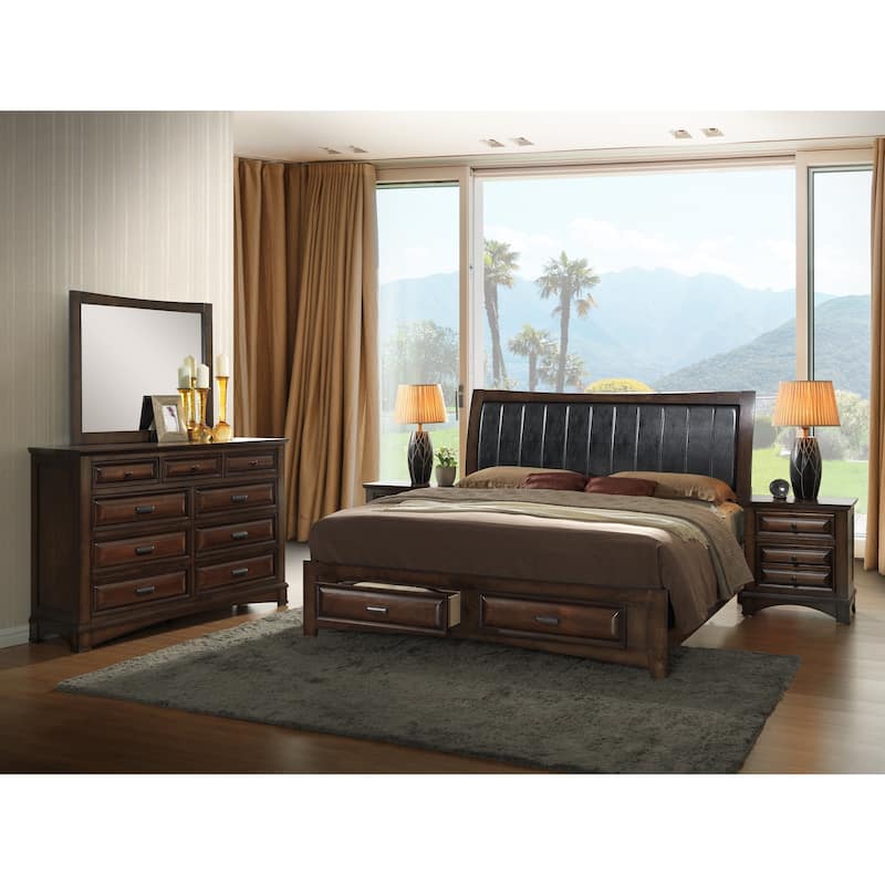 Roundhill Furniture Broval Light Espresso Wood Queen-size Storage Platform Bed