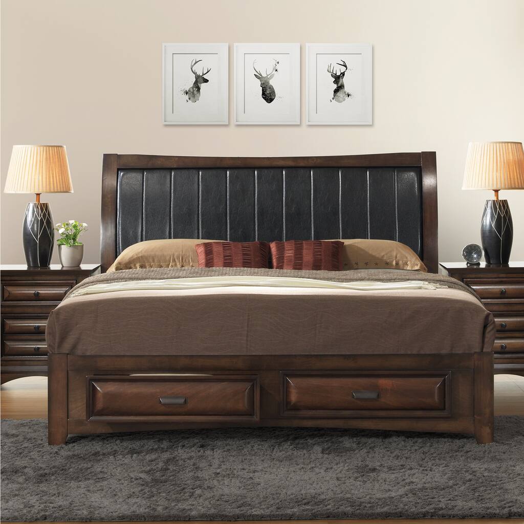 Roundhill Furniture Broval Light Espresso Wood Queen-size Storage Platform Bed
