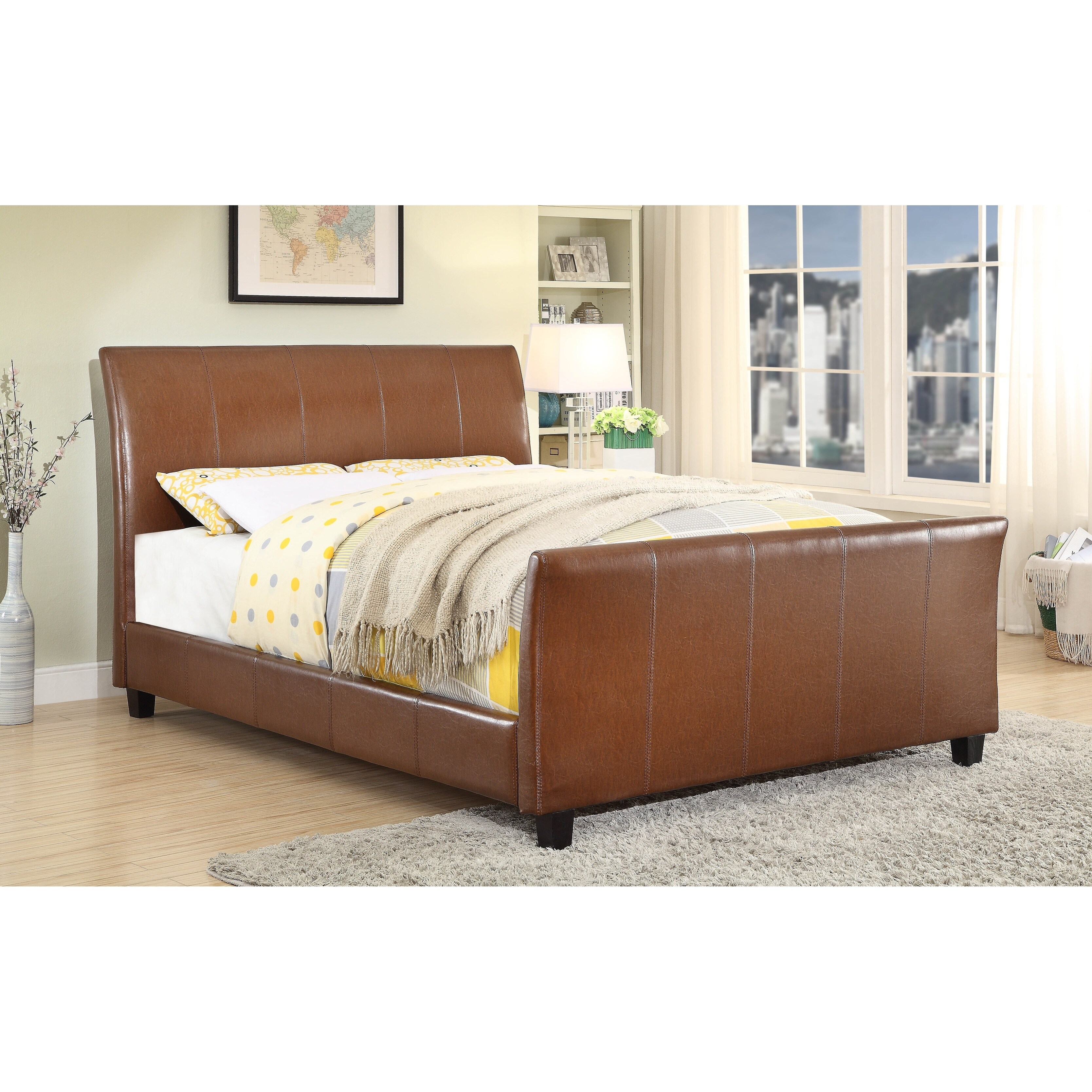 Shop Furniture Of America Kays Modern Brown Faux Leather Sleigh - Shop Furniture Of America Kays Modern Brown Faux Leather Sleigh