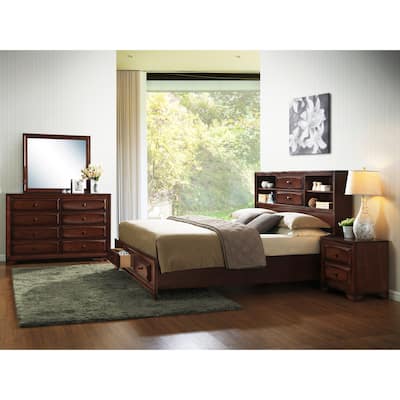 Roundhill Furniture Asger Antique Oak Wood King-size 4-Piece Storage Bedroom Set