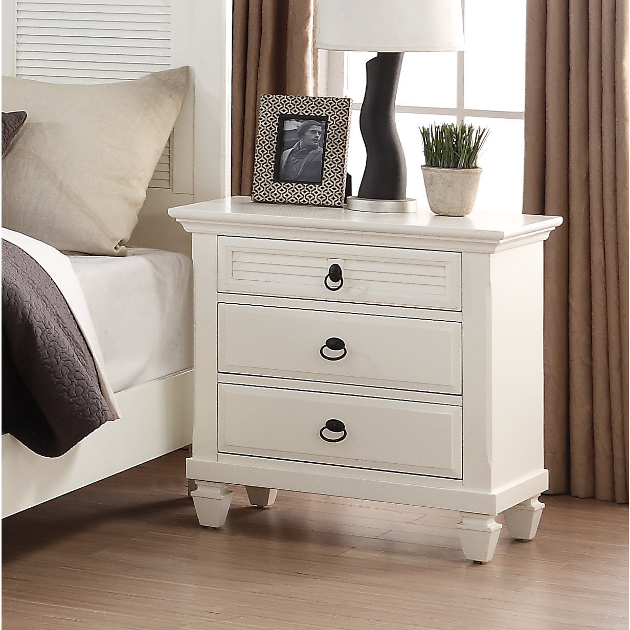 Regitina 016 White Wood Bedroom Nightstand White 3drawer eBay