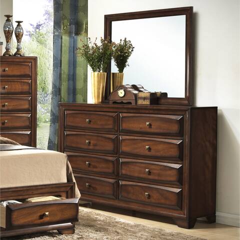 Roundhill Furniture Oakland 139 Antique Oak Finish Wood 8-drawer Dresser and Mirror