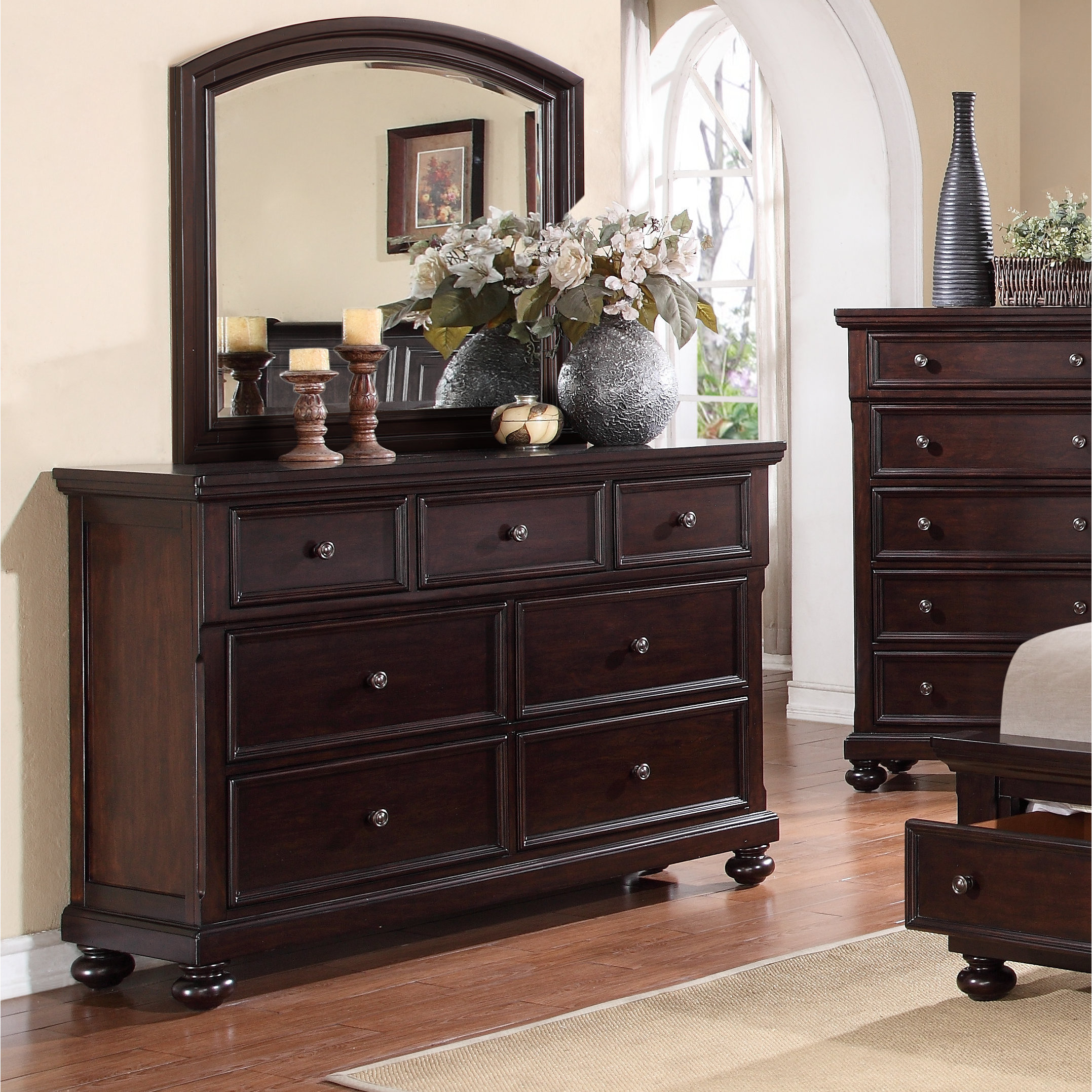 Brishland Rustic Cherry 7drawer Bedroom Dresser and Mirror Cherry 7