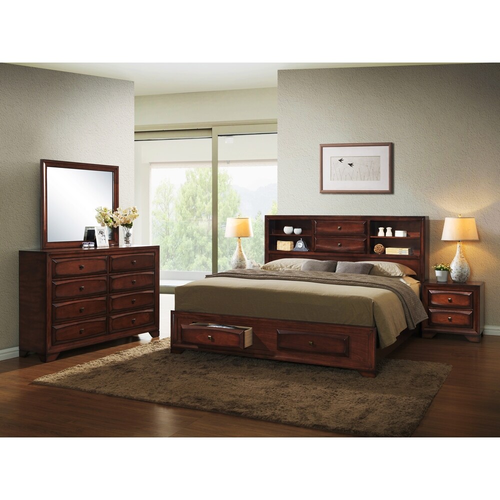 Roundhilll FurnitureAsger Antique Oak Finish Wood 5-piece Bedroom Set ...