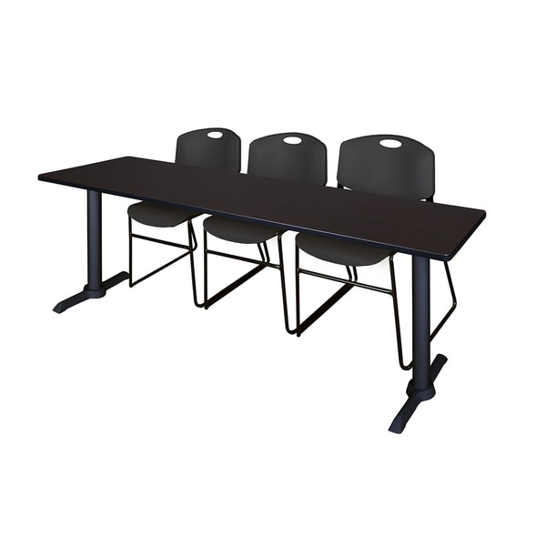 Regency Seating Cain Black 84-inch Wide x 24-inch Deep Training Table and 3 Zeng Stack Chairs