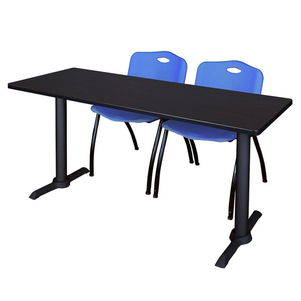 Regency Seating Cain Black 72-inch Training Table With 2 Blue 'M' Stack Chairs