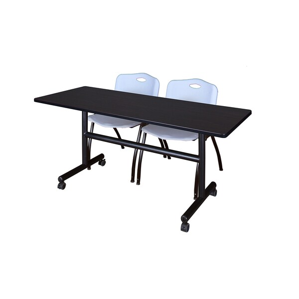 Regency Seating Kobe Collection 60-inch Flip-top Mobile Training Table & 2 Grey 'M' Stack Chairs