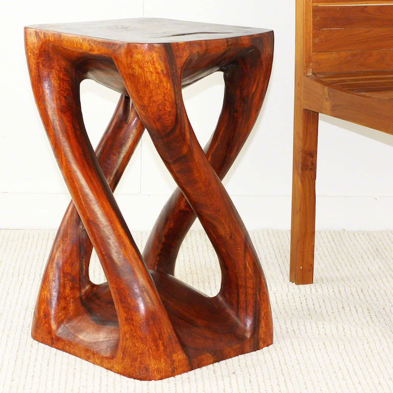 Haussmann® Wood Vine Twist Stool Accent Table 14 in x 23 in H Cherry Oil - 14 x 14 x 23