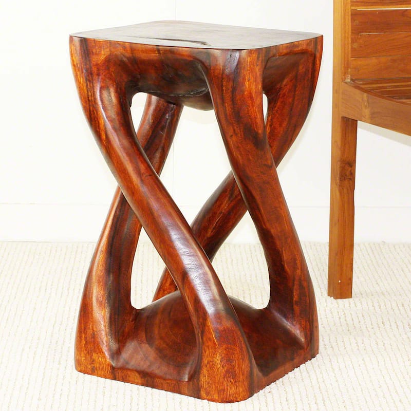 Haussmann® Wood Vine Twist Stool Accent Table 14 in x 23 in H Cherry Oil - 14 x 14 x 23