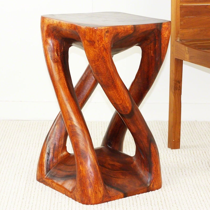 Haussmann® Wood Vine Twist Stool Accent Table 14 in x 23 in H Cherry Oil - 14 x 14 x 23