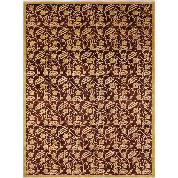 slide 1 of 4, Noori Rug Peshawar Ahmed Aubergine/Gold Rug - 9'1 x 12'1