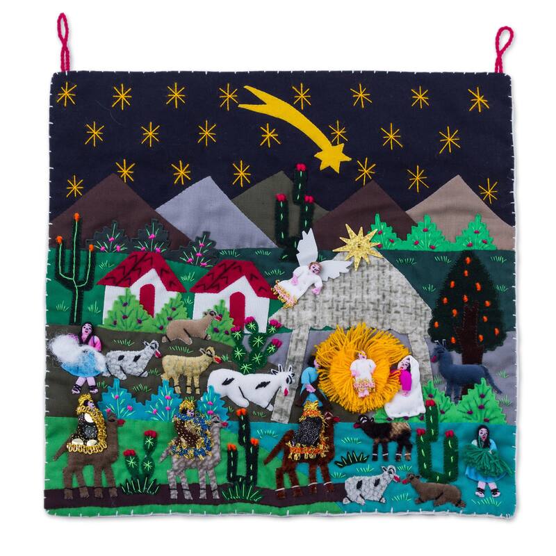 NOVICA Handmade Cotton Acrylic 'Christmas Star Nativity' Applique Wall Hanging (Peru)