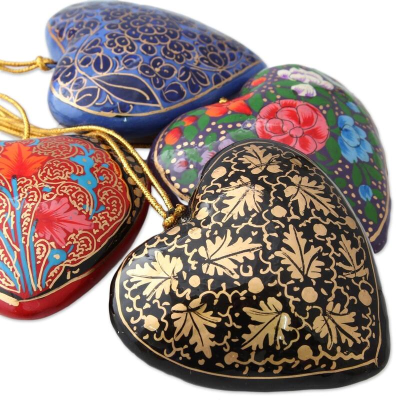 Handmade Season of Love Papier Mache Ornaments (India) - 3.1" H x 3.1" W x 0.4" D