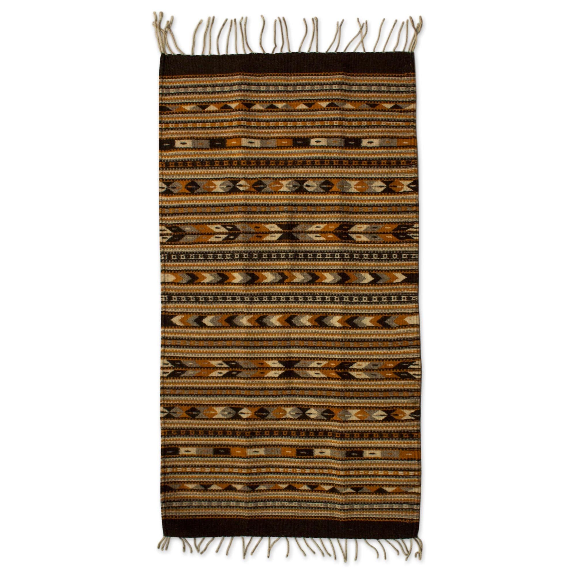 Handmade Oaxaca Night Zapotec Wool Area Rug 2 x 3.5 Ft (Mexico