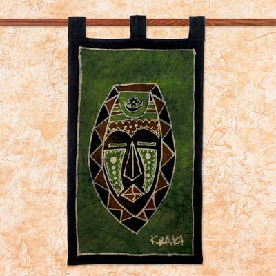 Handcrafted Cotton 'African Moon and Star' Batik Wall Hanging (Ghana)
