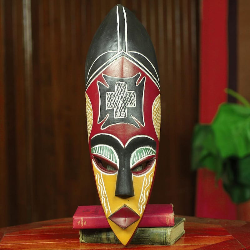 Handcrafted Sese Wood Safety and Security African Mask (Ghana)