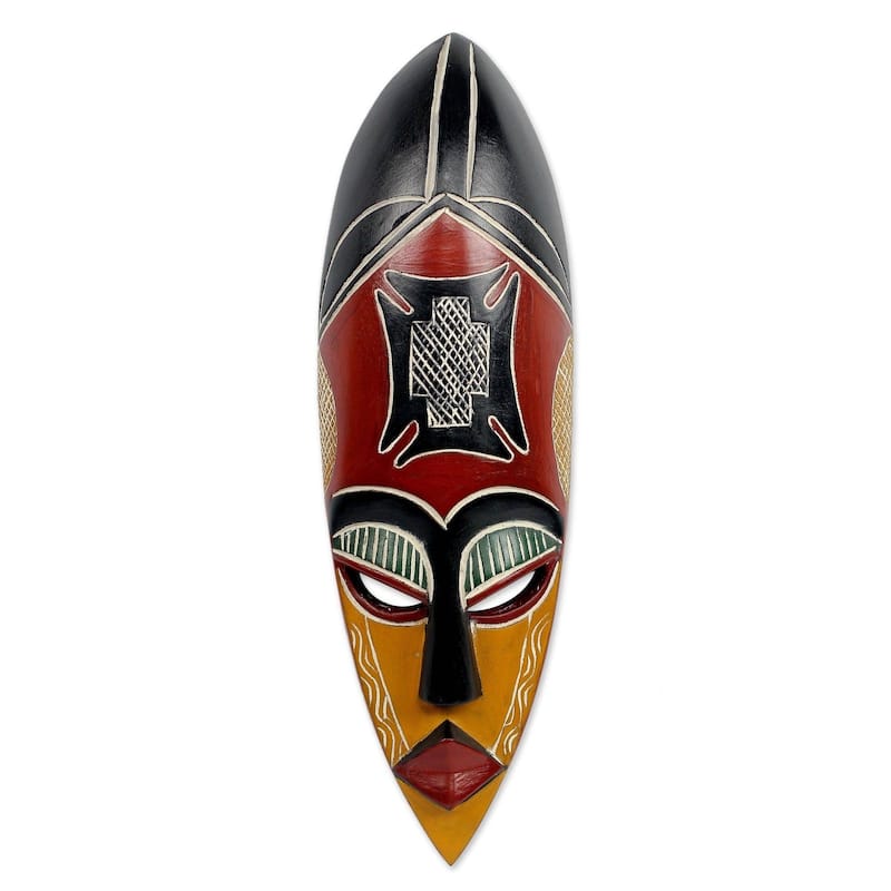Handcrafted Sese Wood Safety and Security African Mask (Ghana) - Yellow