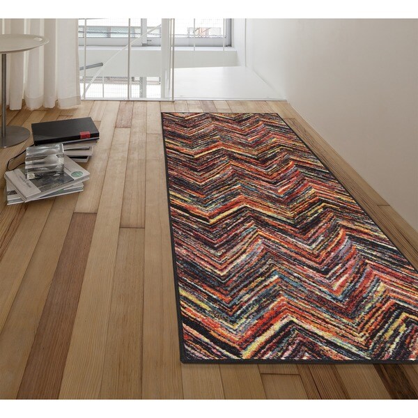 Ottomanson Rainbow Collection Nonslip Modern Multicolor Abstract Chevron Design Area Rug - 1'8 x 4'11