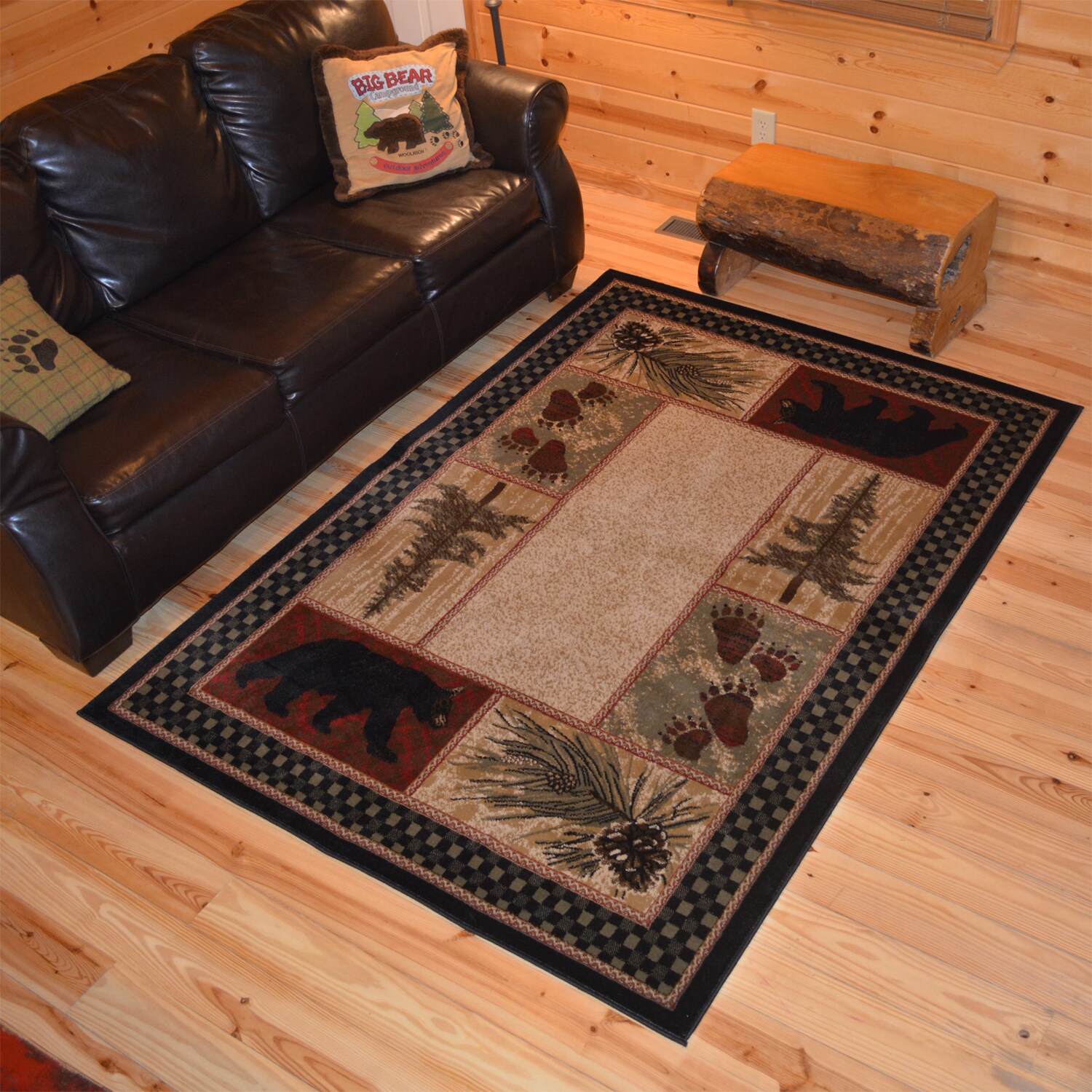 Rustic Lodge Bear Cabin Black Area Rug 7 10 X9 Rustic Lodge Bear Cabin Black Area Rug