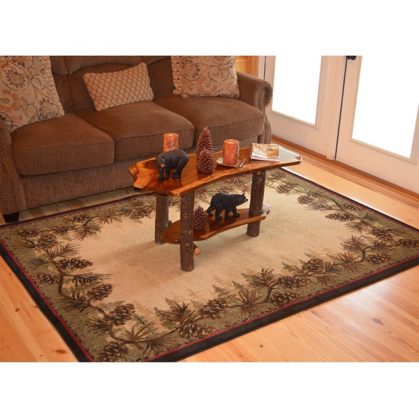 Shop Rustic Lodge Pine Cone Border Brown Black Area Rug ...