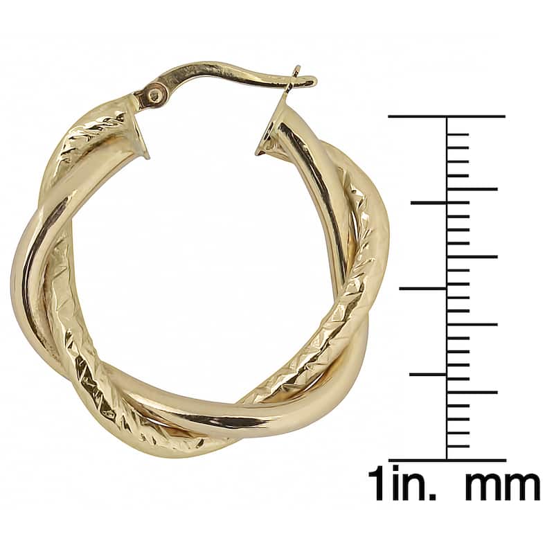 Fremada Italian 14k Yellow Gold Interwined High Polish and Diamond-cut Round Hoop Earrings