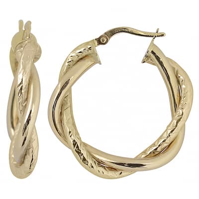 Fremada Italian 14k Yellow Gold Interwined High Polish and Diamond-cut Round Hoop Earrings