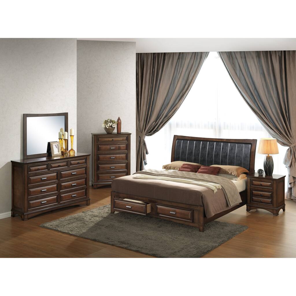 Roundhill Furniture Broval 179 5-piece Light Espresso Finish Wood Queen-size Bedroom Set