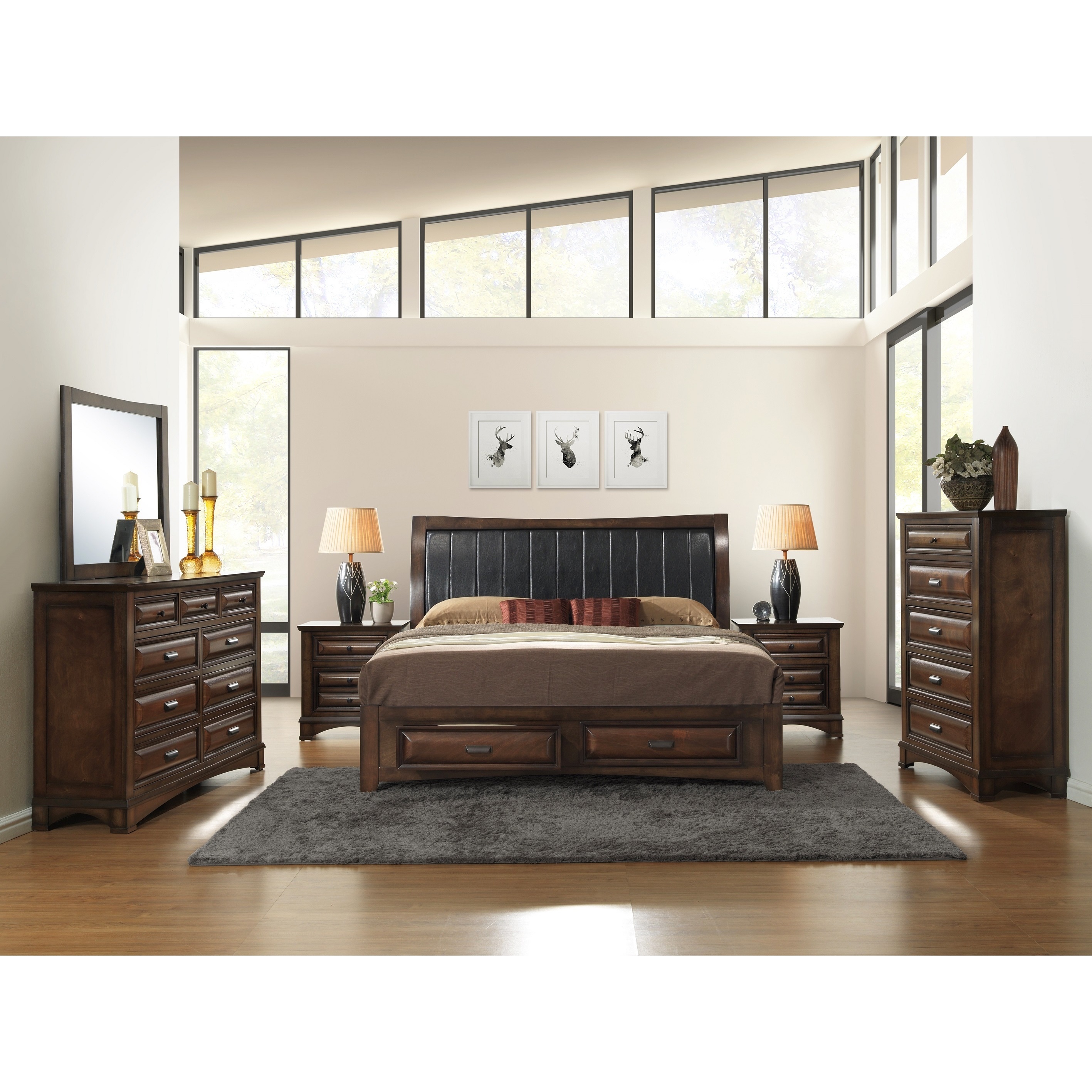 Passion Furniture Louis Philippe White King Sleigh Wood Bed with High Footboard