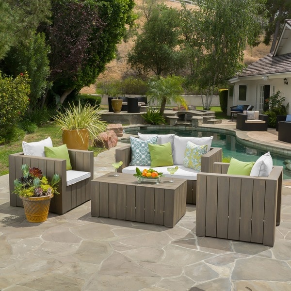 Shop Vitus Outdoor 4-piece Acacia Wood Chat Set with ... Shop Vitus Outdoor 4-piece Acacia Wood Chat Set with ... on Safavieh Outdoor Living Granton 5 Pc Living Set id=43357