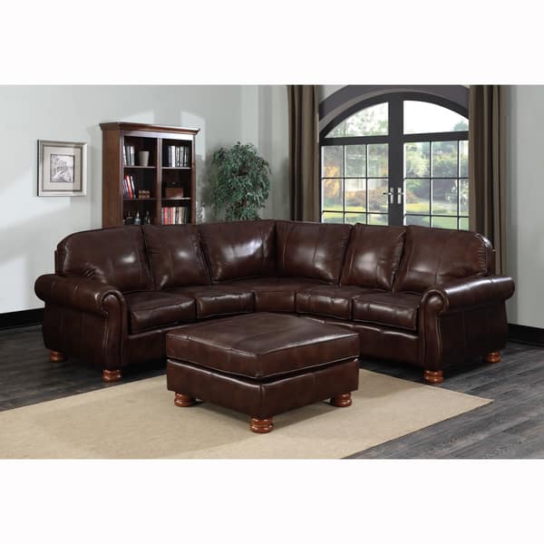 Melrose Dark Brown Italian Leather 4-piece Sectional Sofa Set - Bed ...