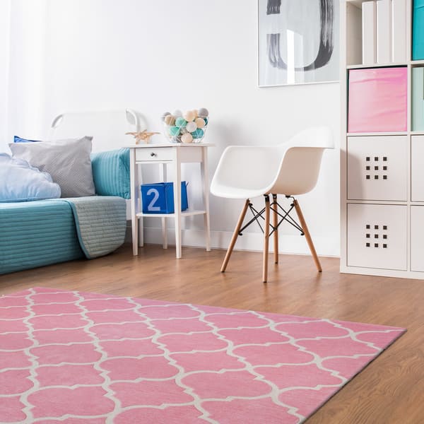 Hand-tufted Wool Pink Contemporary Transitional Spring Rug - Bed