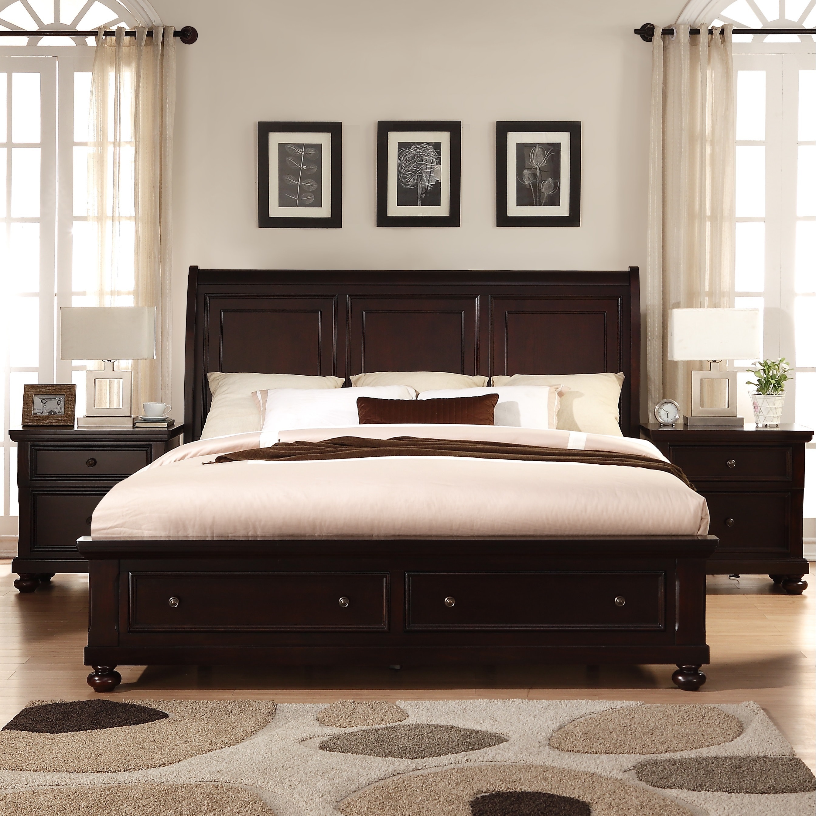 Brishland Rustic Cherry King Size Storage Bedroom Set