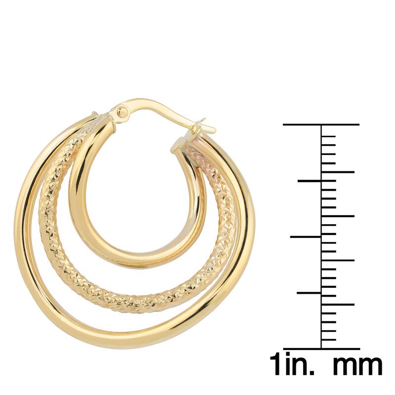 Fremada Italian 14k Yellow Gold High Polish and Diamond-cut Graduated Hoop Earrings