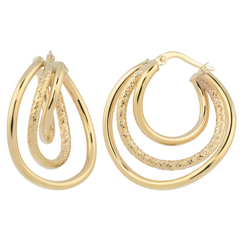 Fremada Italian 14k Yellow Gold High Polish and Diamond-cut Graduated Hoop Earrings