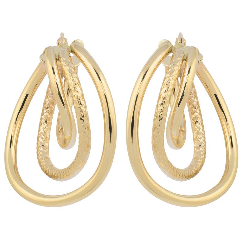 Fremada Italian 14k Yellow Gold High Polish and Diamond-cut Graduated Hoop Earrings