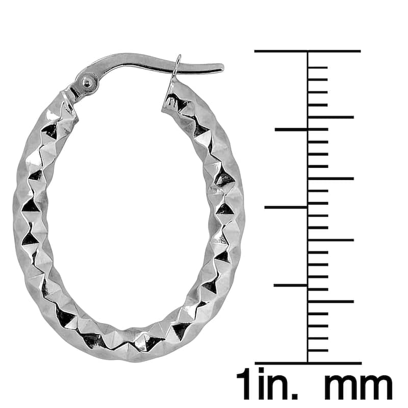 Fremada Italian 14k White Gold 3-mm Diamond-cut Oval Hoop Earrings