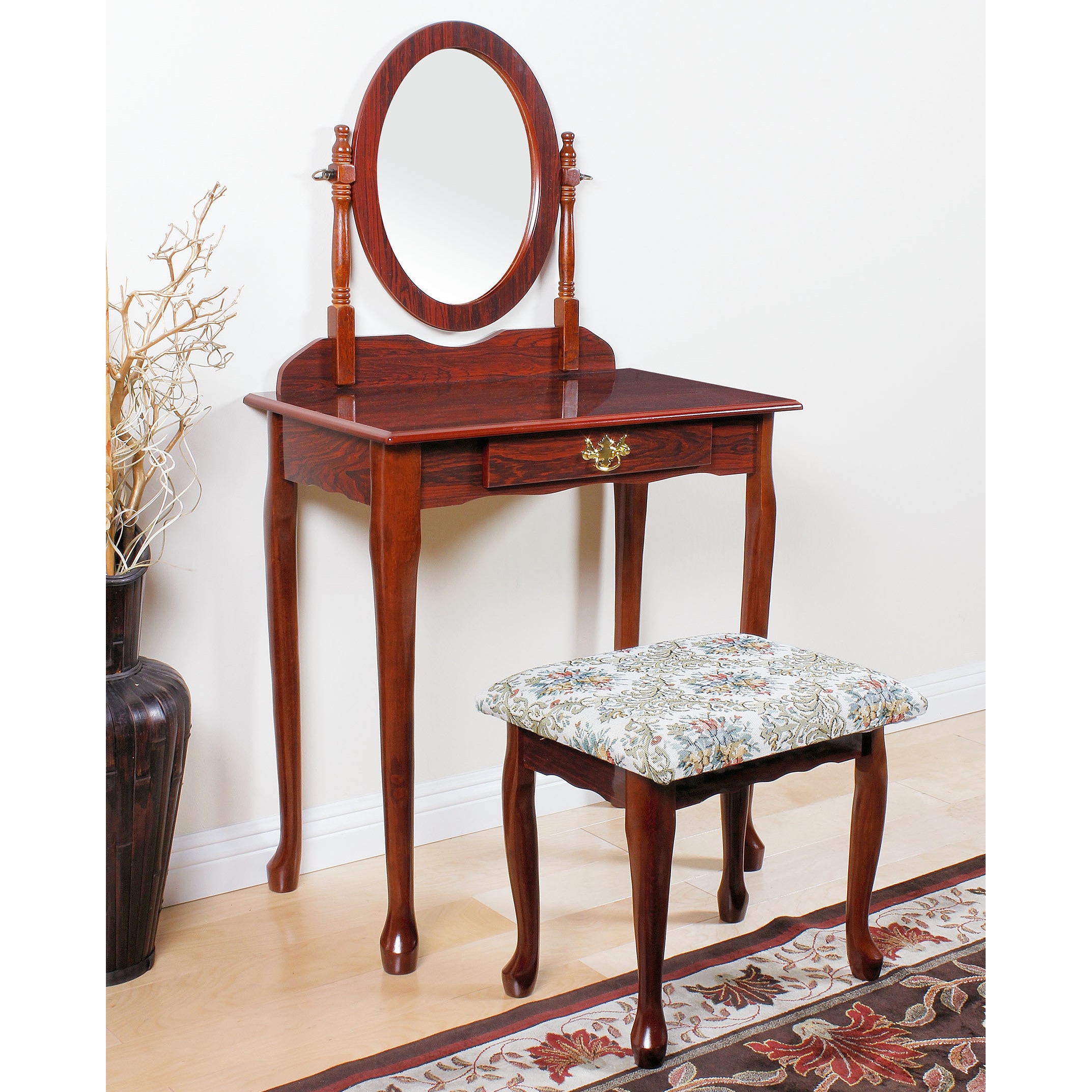 Acme Furniture Queen Anne Cherry Oak And White Vanity Set Overstock 12603796