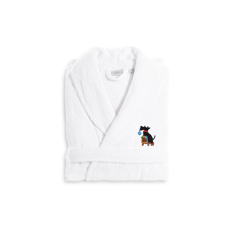 Authentic Hotel and Spa Holiday Scottie Dog Terry Cloth Turkish Cotton Bath Robe and Hand Towel Set (Set of 3)