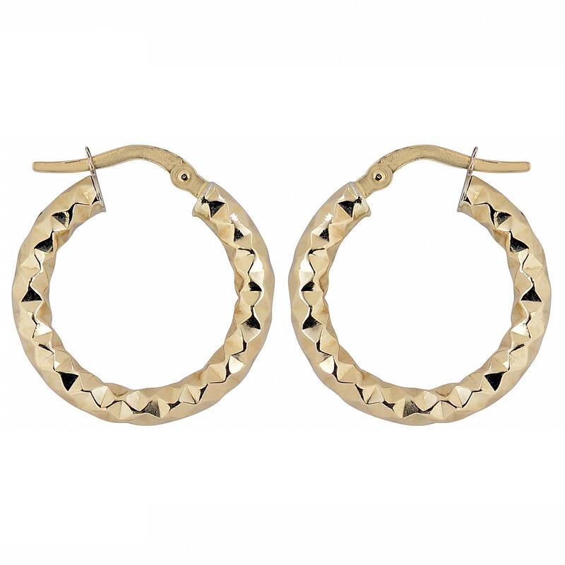 Fremada Italian 14k Yellow Gold 3x15-mm Diamond-cut Round Hoop Earrings